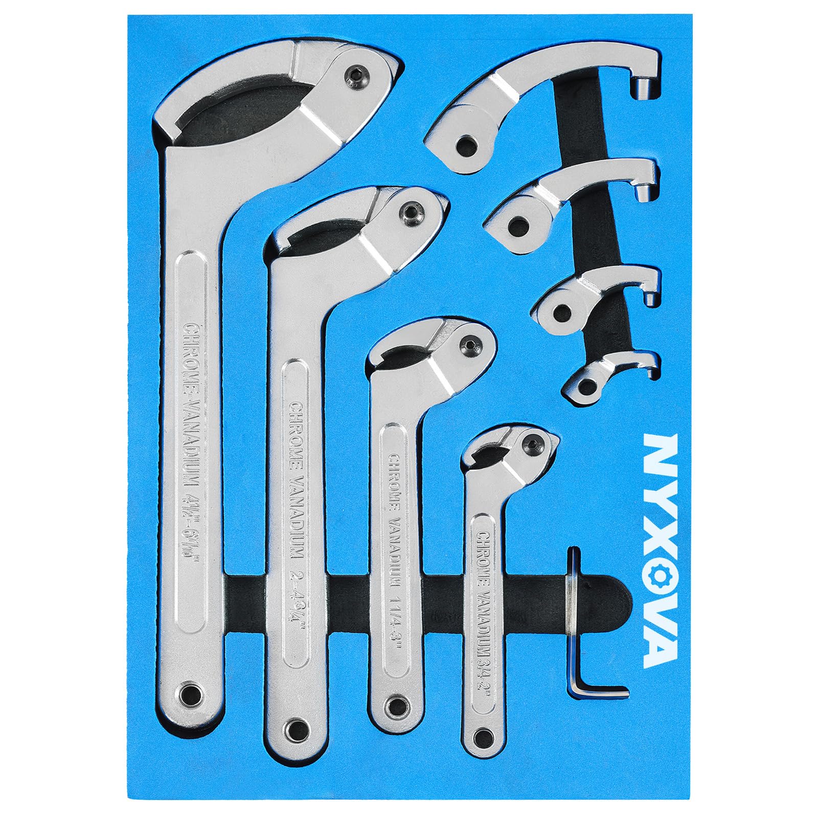 NYXOVA Set di 9 chiavi a perno regolabili, chiave a gancio a C, con testa intercambiabile, per tubi di riscaldamento auto, chiavi a gancio a spirale, da 3/4" a 6-1/10"