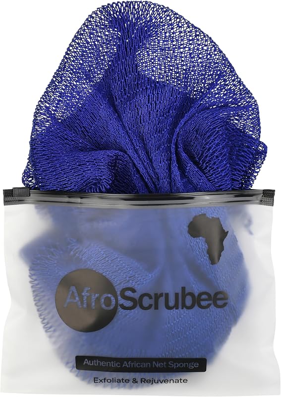 Esponja de banho de rede africana Afroscrubee, 114,3 cm, malha de nylon, azul royal