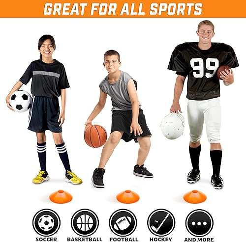 Miniatura 6 de GoSports - Conos deportivos premium para entrenamiento de agilidad y ejercicios - Paquete de 20 unidades con bolsa - Naranja, verde, rosa, amarillo