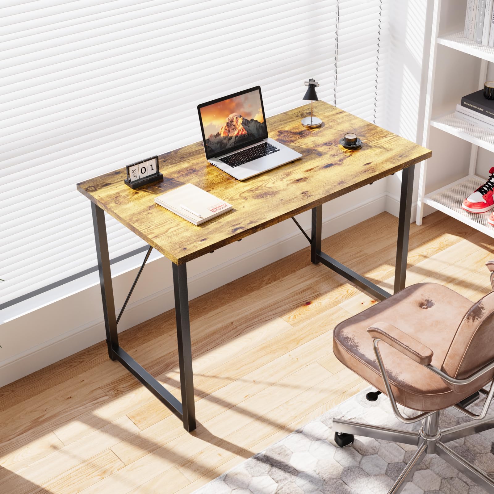 Devoko Bureau d'ordinateur, Table, Petits Bureaux d'étude 100 x 50 x 75 cm pour Les Petits Espaces, Poste de Travail, Bureau et Travail à Domicile, Cadre en Métal, Marron Rustique