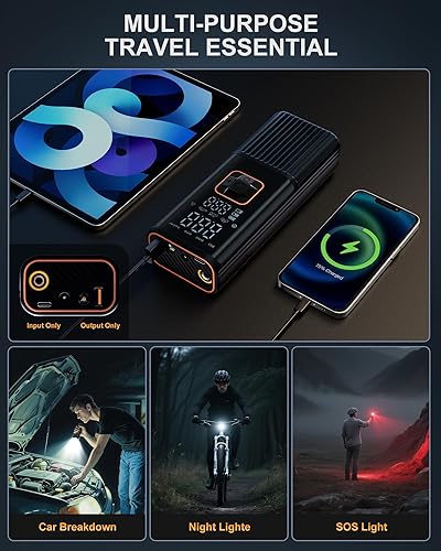 Miniatura 6 de Compresor de aire portátil para inflador de neumáticos, compresor de aire portátil 6 veces más rápido de 180 PSI, bomba de aire con manómetro -