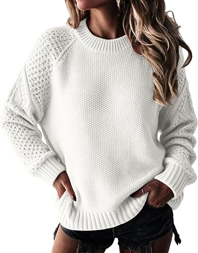 Shiketong Fall Sweaters for Women Crew Neck Textured Knit Pullover Tops