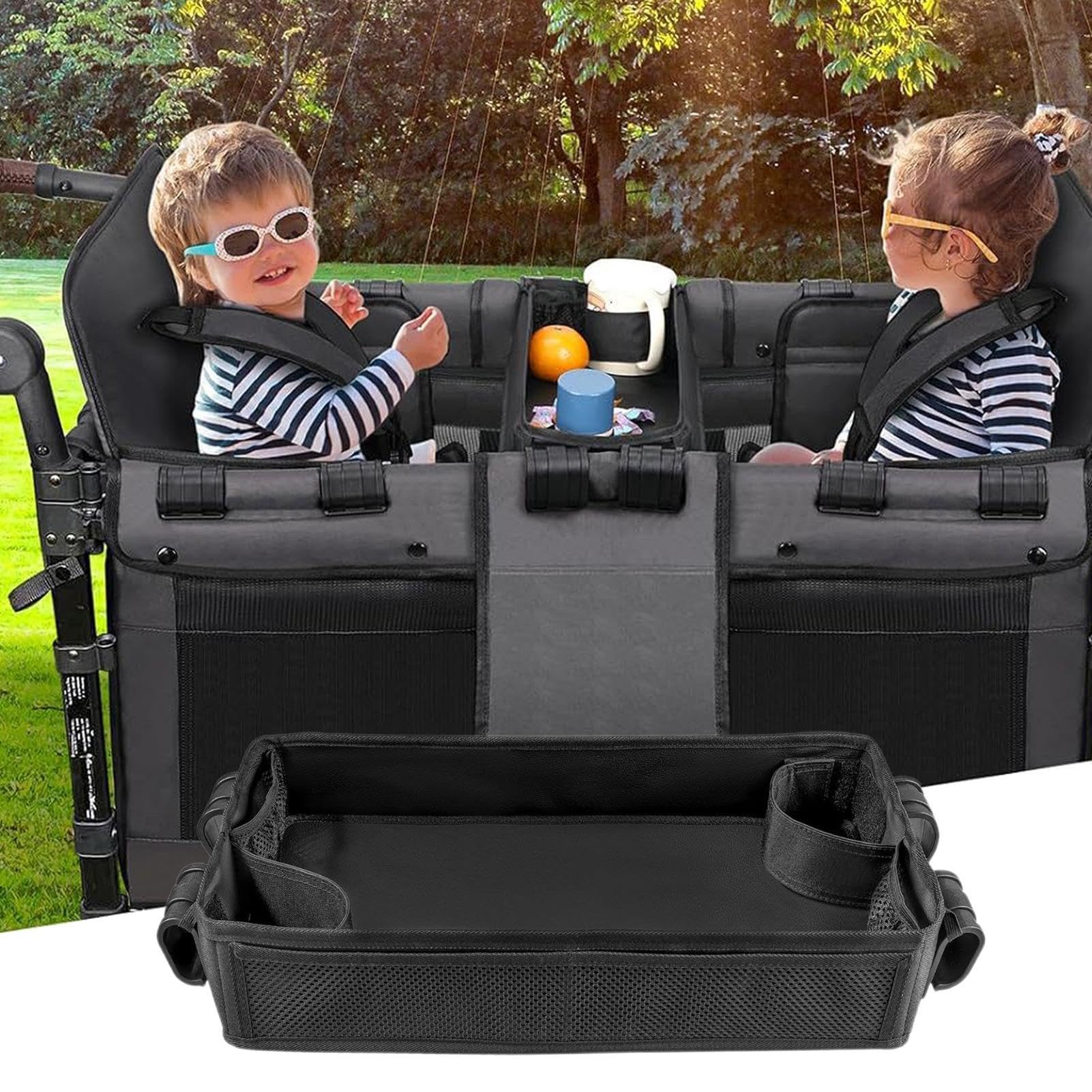 Organiseur de rangement pour poussette – Sac caddy en tissu Oxford, porte | gobelet, plateau de collation, accessoire adapté aux pour poussette avec plusieurs poches pour promenades, voyages