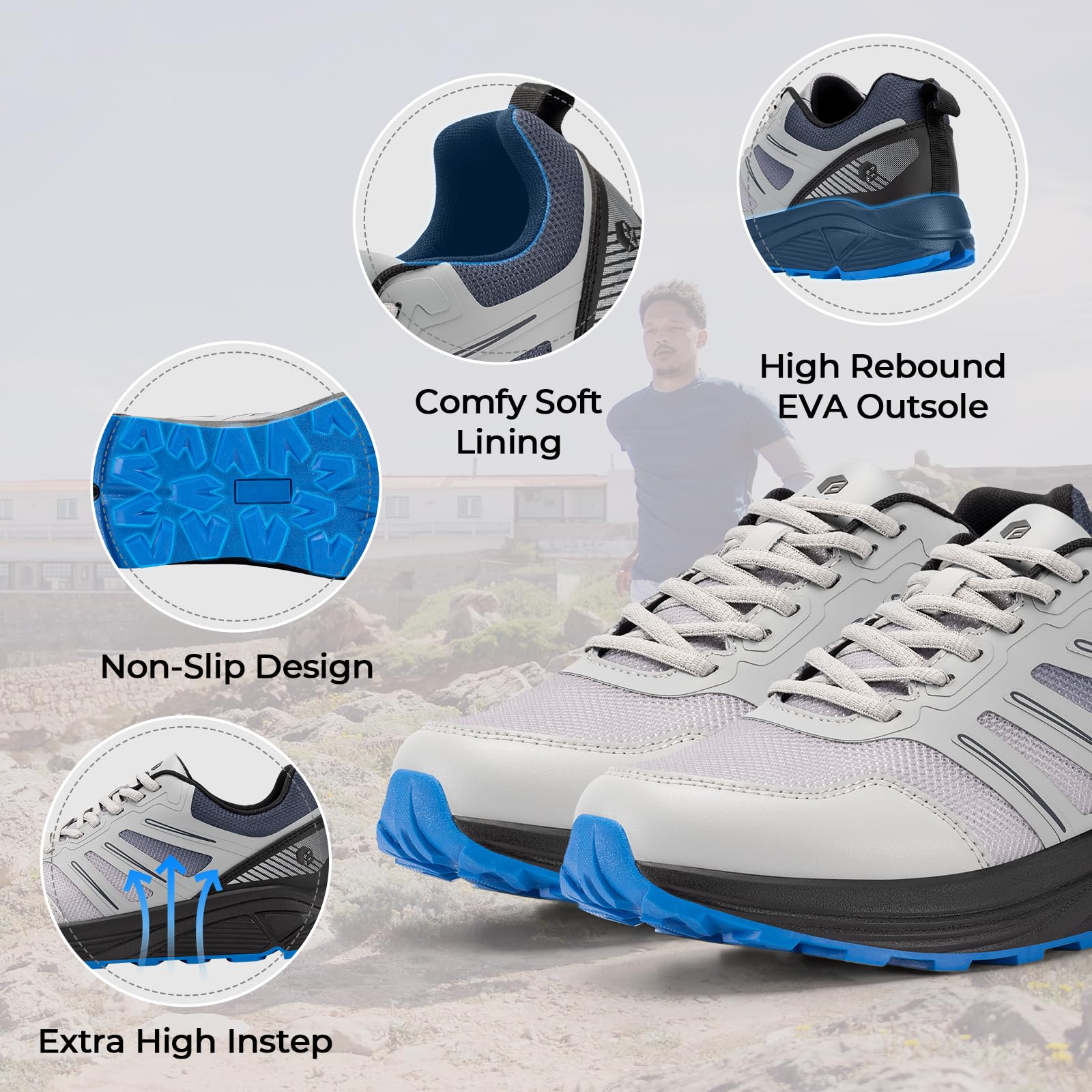 FitVille Laufschuhe Herren Extra Weite Traillaufschuhe Straßenlaufschuhe Breit Sneaker Leicht Sportschuhe Outdoor Schuhe Bequeme Fitnessschuhe Trekkingschuhe