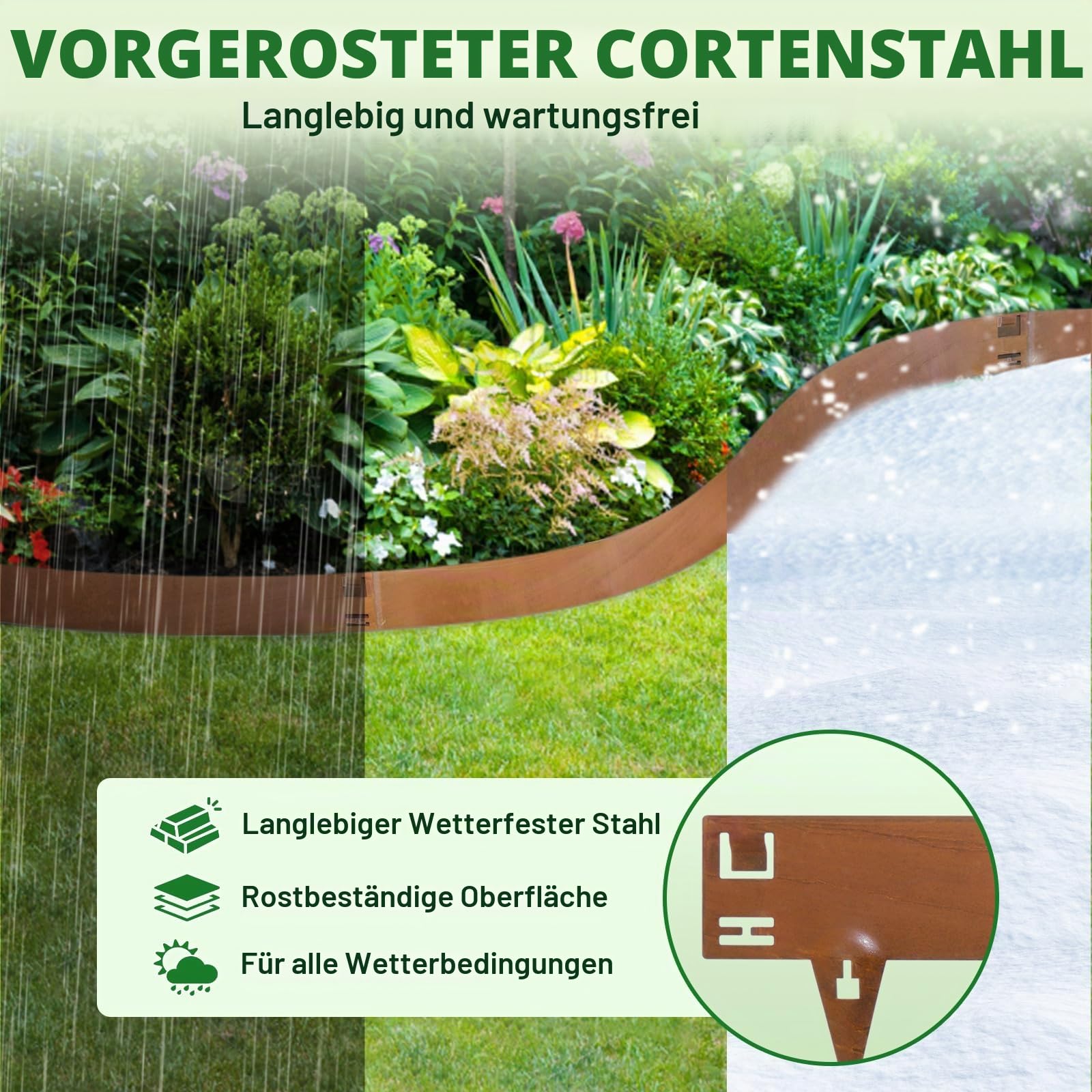 107.5cm x 5 Rasenkante Metall Cortenstahl Flexibel Beeteinfassung aus Stahl | Beetumrandung Beetbegrenzung Lawn Edging Flexible Rasenkanten für Beetumrandungen Gartenumrandung 20cm Höhe