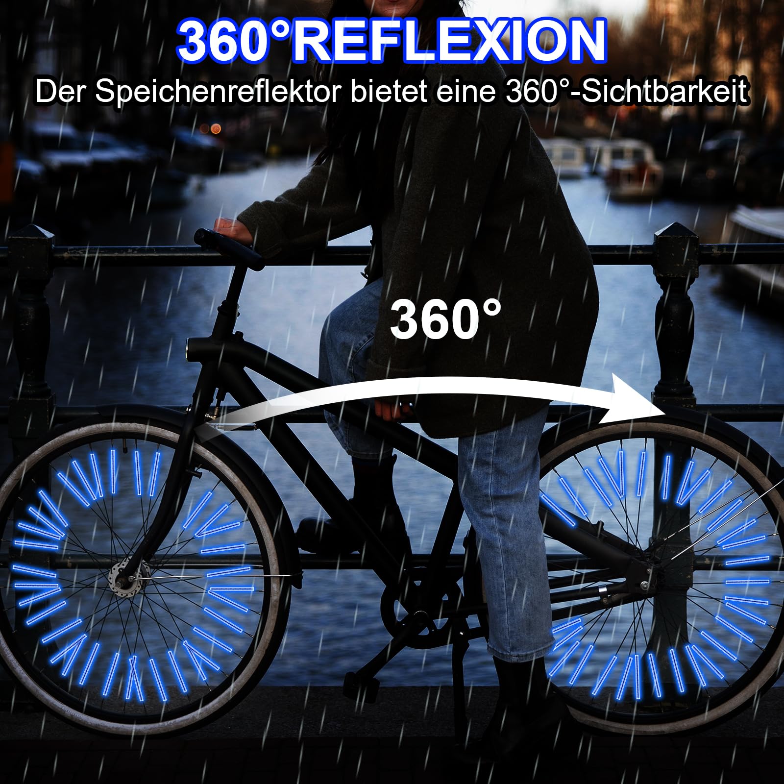 Abeillo 36 sztuk reflektorów na szprychy rowerowe, widoczność 360°, odblaski szprych do popularnych kół szprychowych, do jazdy nocą, łatwy montaż (niebieskie)