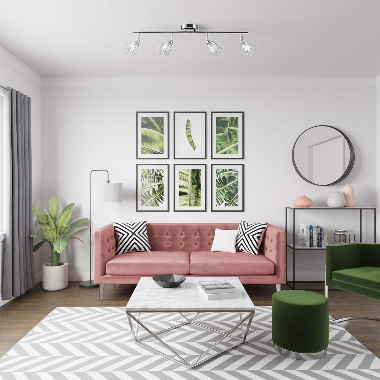 Globe Electric 59373 Sansa 4-Light Track Lighting, Chrome, Frosted Glass Shade