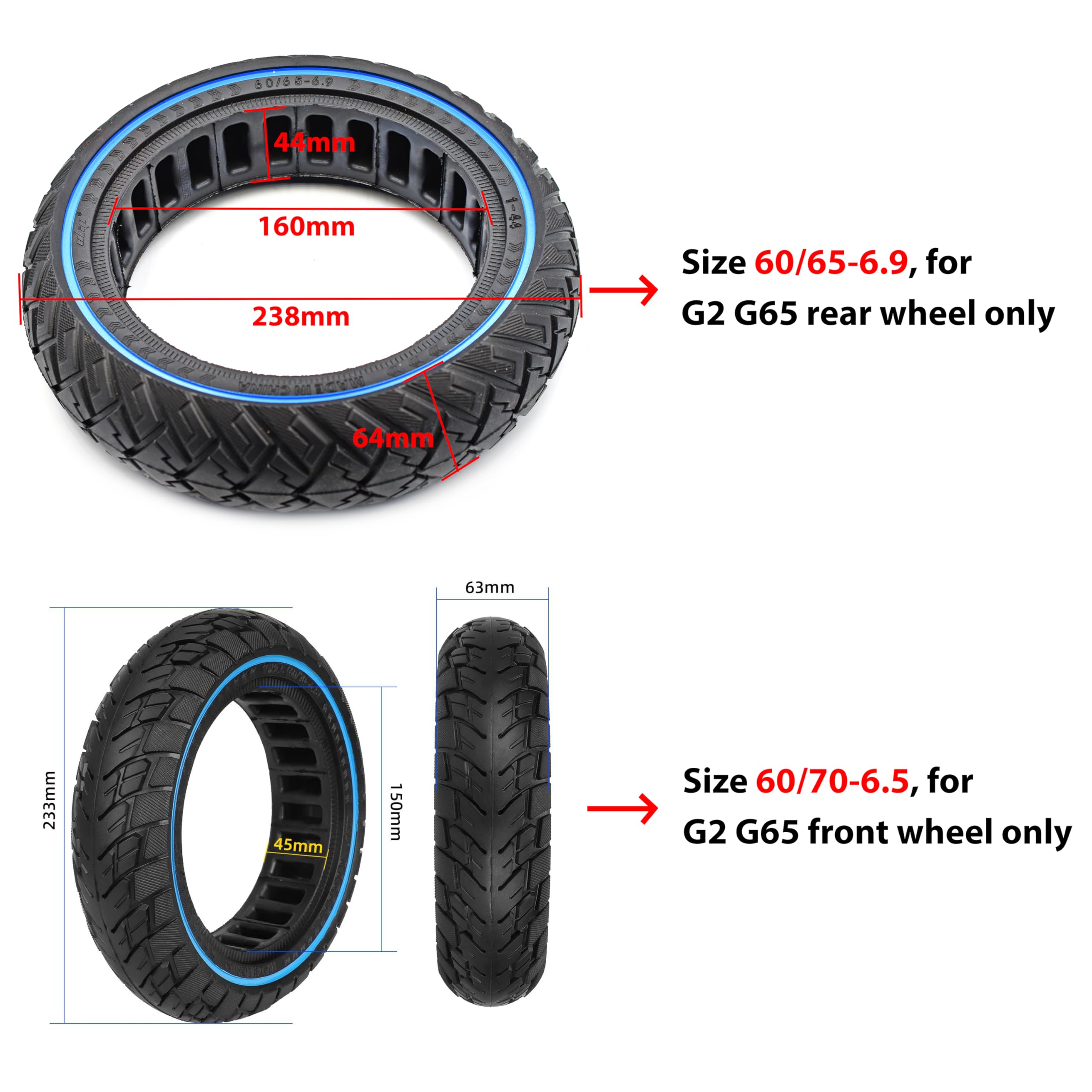 myBESTscooter - Pneumatici completi da 10 pollici 60/65-6.9 60/70-6.5 per Segway Ninebot G30 Max G2 G65 cerchioni in gomma per scooter elettrici