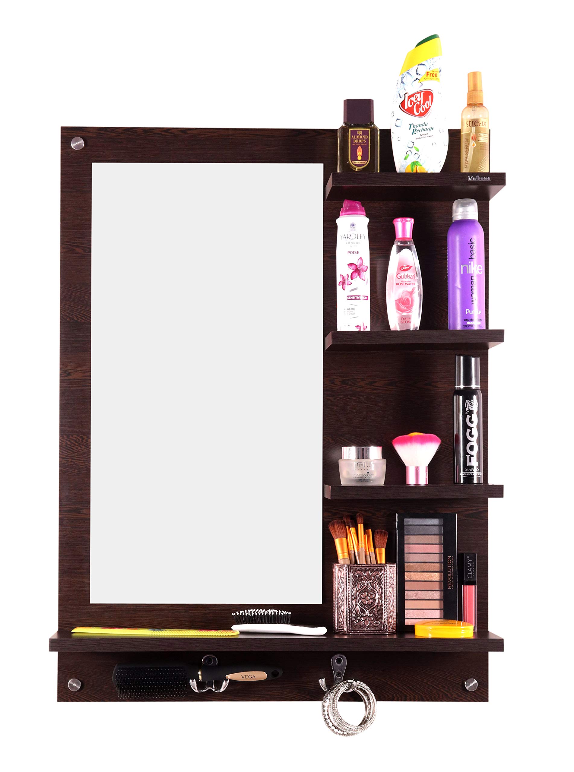 Madhuran Blejaa Engineered Wood Wall Mounted Dressing Table Mirrors with Storage Shelf (60X80 CM, Wenge) Bathroom Living Room Make Up Shaving Girls Makeup Face Home Items Organizer-image-41