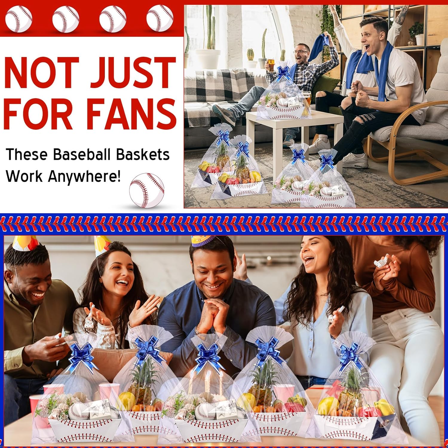 Kolldenn 12 Set Baseball Basket for Gifts Empty Sports Senior Night Basket with Handles and Ribbons Empty Storage Box for Sport Party Favor Holiday Gift Packaging