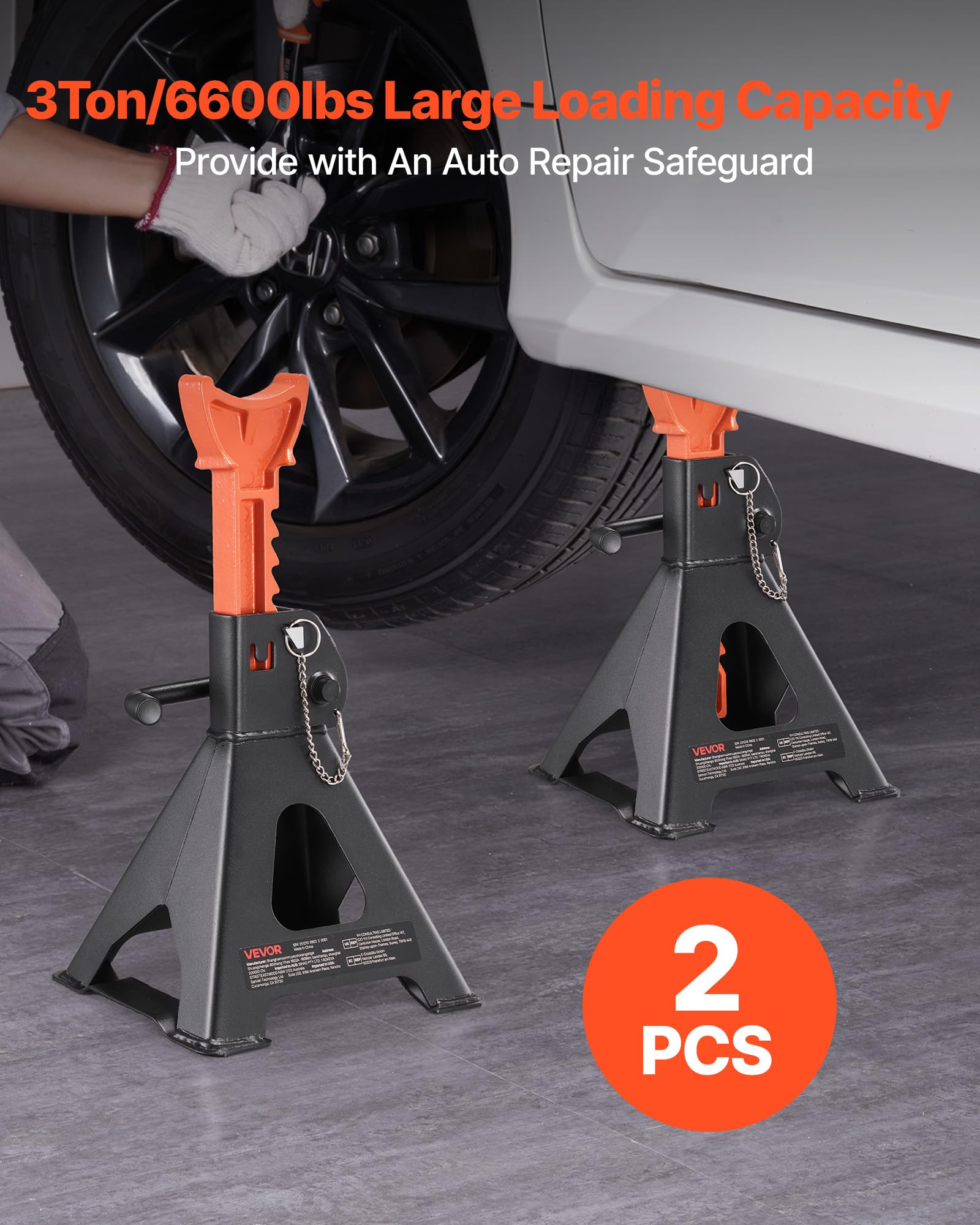 VEVOR Cavalletti di Sollevamento 3 Tonnellate, Altezza Regolabile 275-415 mm, Acciaio Doppio Bloccaggio per Auto SUV