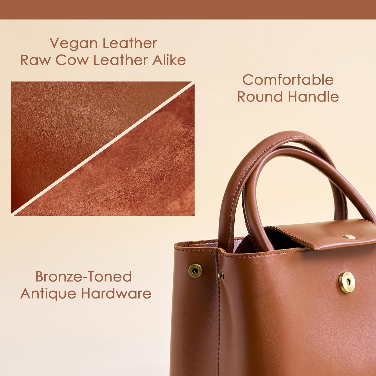 SUNLIGHT LEAVES Vegan Leather Small Tote For Women Vintage Top Handle Satchel Purse Shopping Bag Simple Shoulder Handbag - Image 4