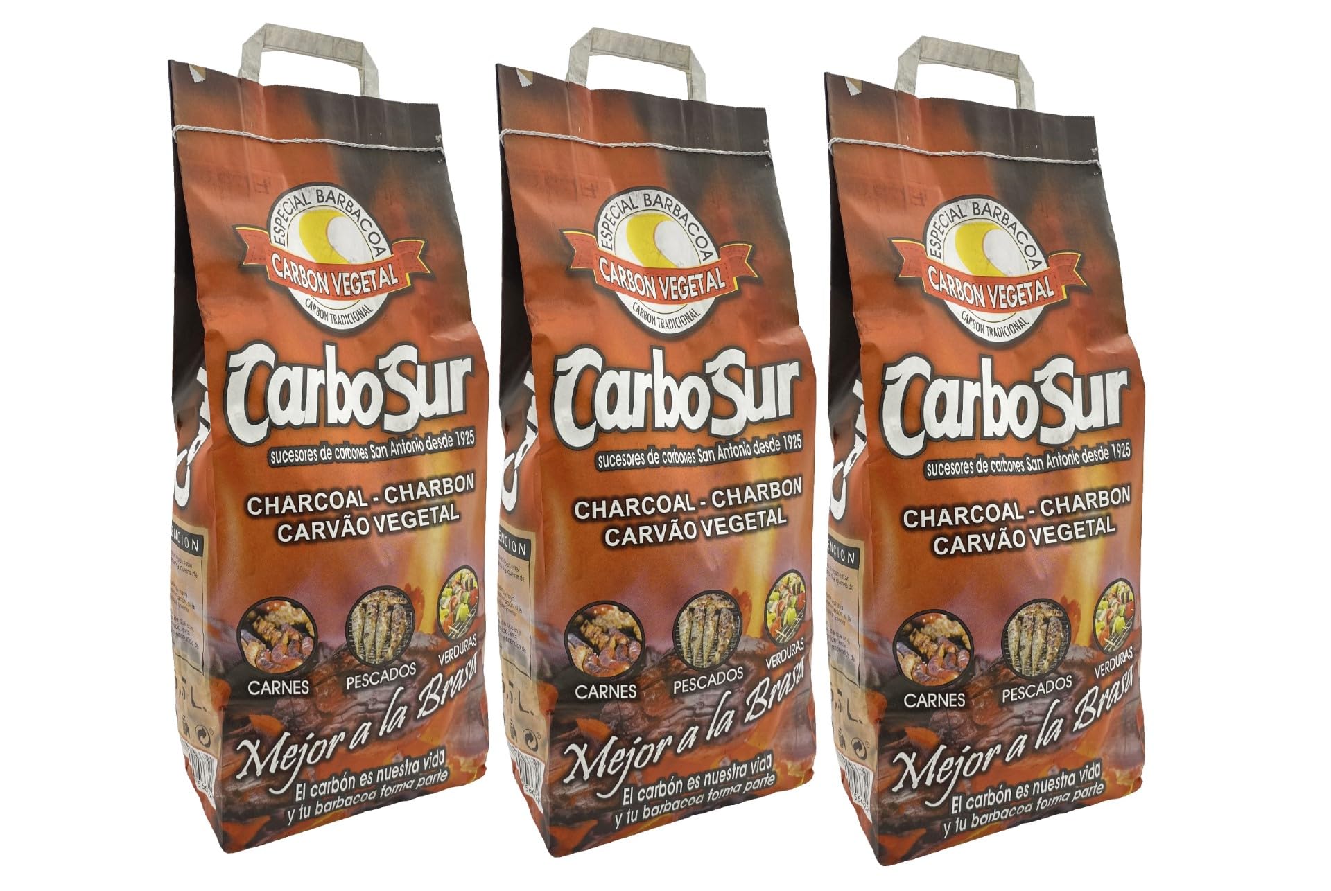 Carbón Puro Vegetal Premium 9kg. para Barbacoa y Cocina de leña. Composición de 3 Bolsas de 3kg.