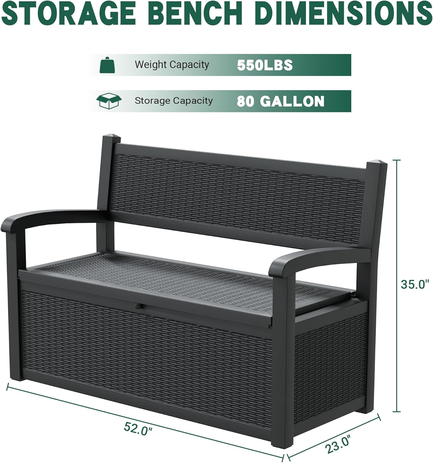 80 Gallon Outdoor Storage Box, Deck Box with Waterproof and UV Resistant, Resin Patio Furniture with Lockable for Garden Tools and Pool Supplies, Black