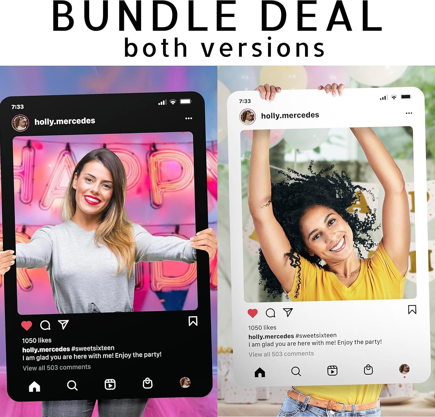Social Media Photo Booth Prop - Custom Instagram Photo Booth Frame - Customized Insta Giant Selfie Frame - IG Frame for Fun Social Media Posts (Bundle - Black + White)