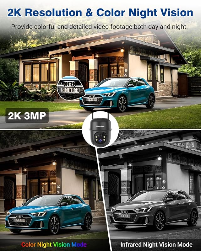 Septekon 2K Solar Cameras Wireless Outdoor for Home Security, 2 Pack | 360°PTZ Battery Powered Outdoor Camera, 2.4Ghz Wi-Fi, Color Night Vision with Spotlight, AI Detection, Auto Person Tracking image 4