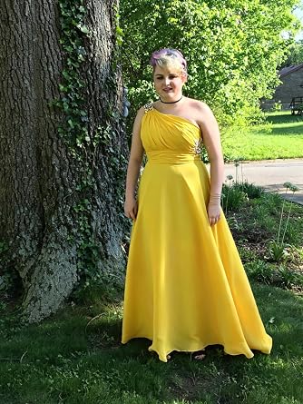 One Shoulder Bridesmaid Dresses for Women Chiffon Beaded Long Prom Dress
