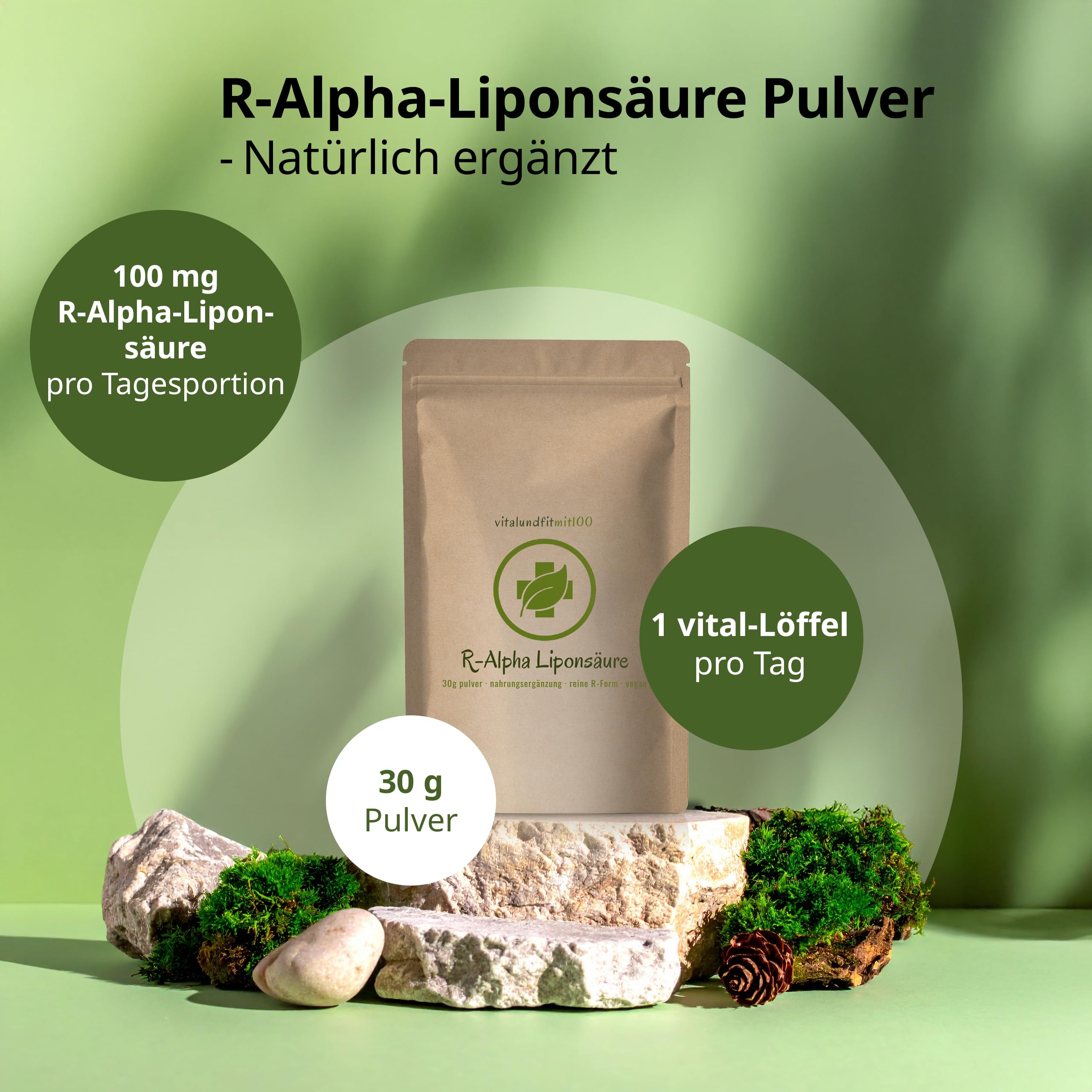 REINE R-Alpha Liponsäure 30 g - R ALA hoch bioverfügbar und vegan - reine R-Form! - Gentechnikfrei - Ohne Hilfs- und Zusatzstoffe