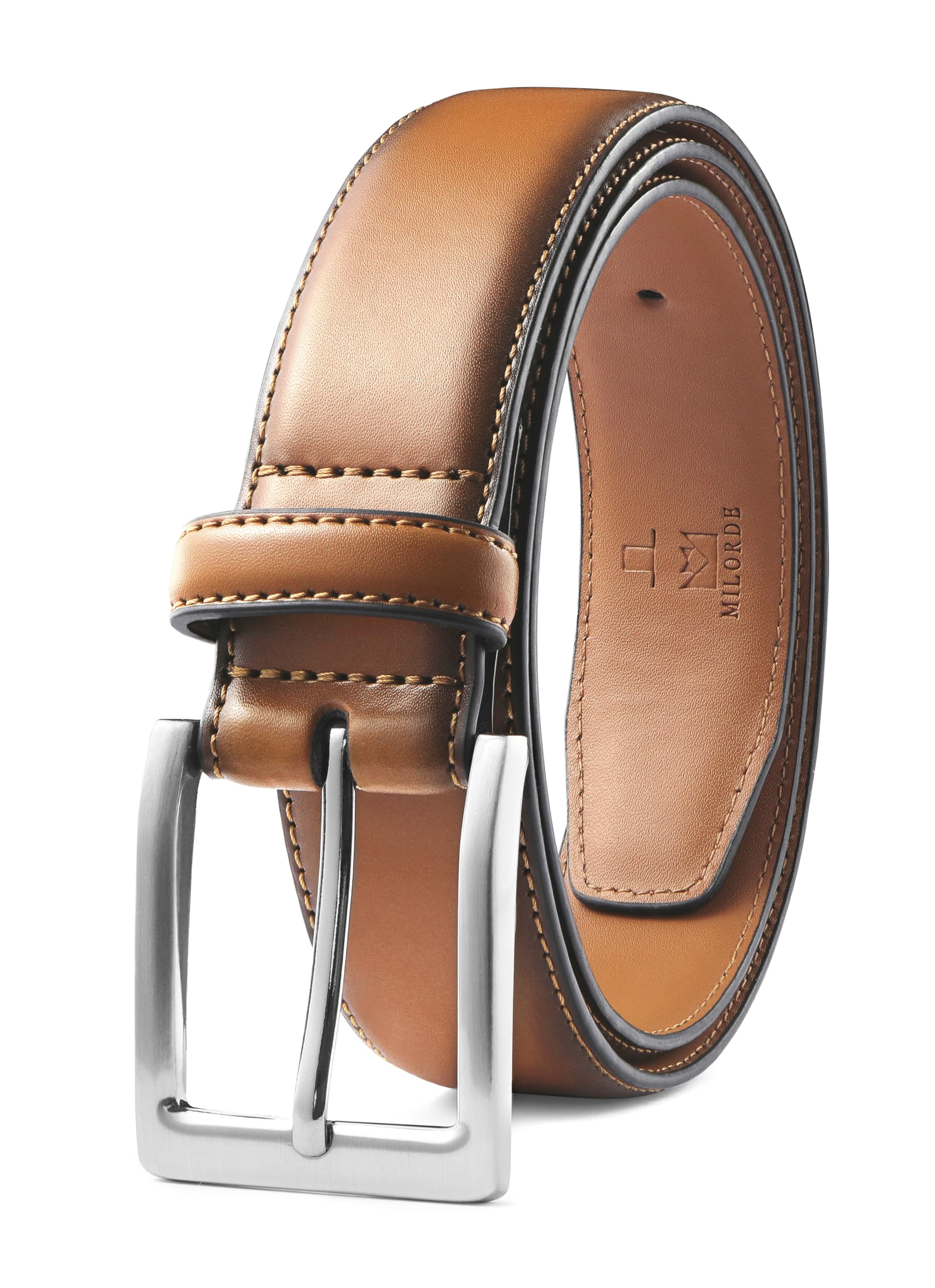 MILORDEMen's Genuine Leather Dress Belt, Handmade, 100% Cow Leather, Fashion & Classic Designs for Work Business and Casual