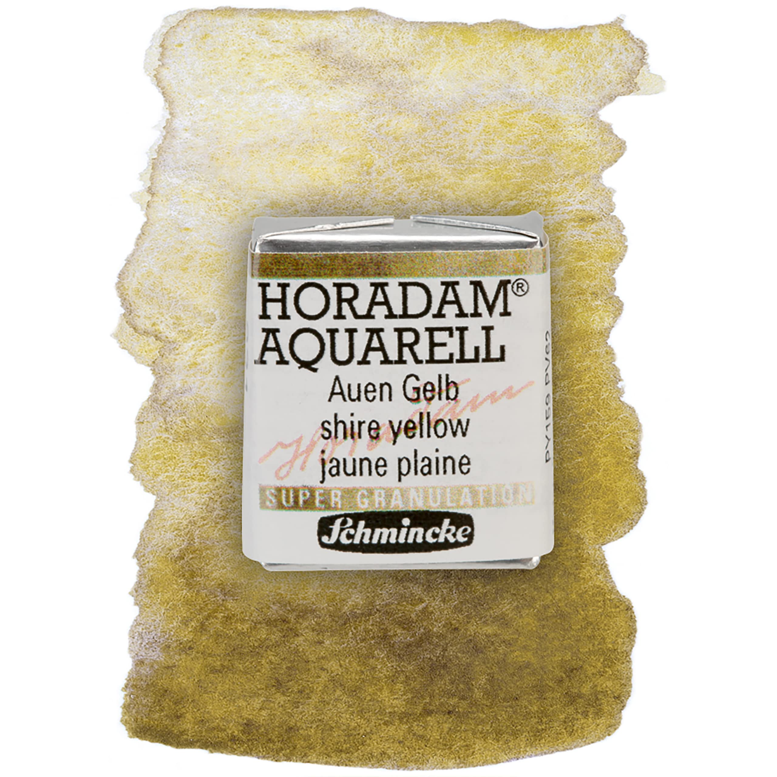Schmincke - HORADAM® AQUARELL, Super Granulation, 14 931 044 Shire Yellow, 1/2 Pans, Very Strong granulating Colors, Finest, Super granulating Watercolors