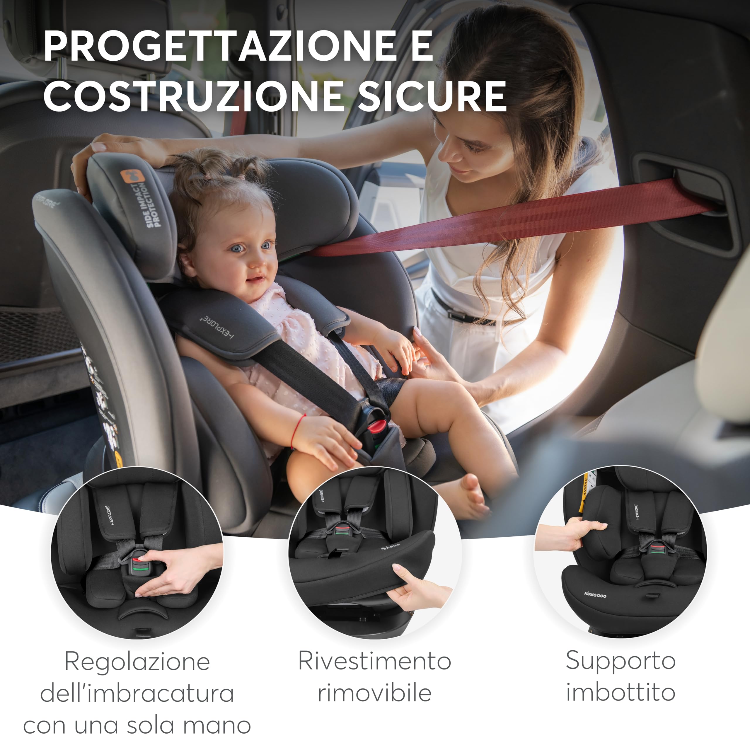 KikkaBoo Seggiolino Auto 0–36 kg Reclinabile i-EXPLORE 2, Gruppo 0 1 2 3, Girevole Avanti e Indietro, Imbracatura a 5 Punti, 40–150 cm, Nero - 4
