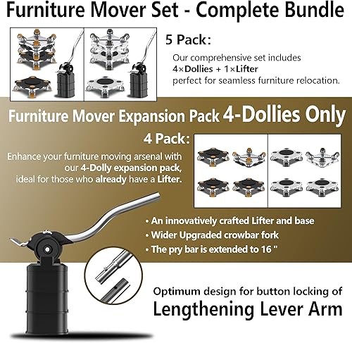 Miniatura 2 de ONEON Furniture Mover Pro Set  Dolly mejorado y elevador con ruedas de TPE personalizadas para levantar y mover fácilmente muebles  Herramienta