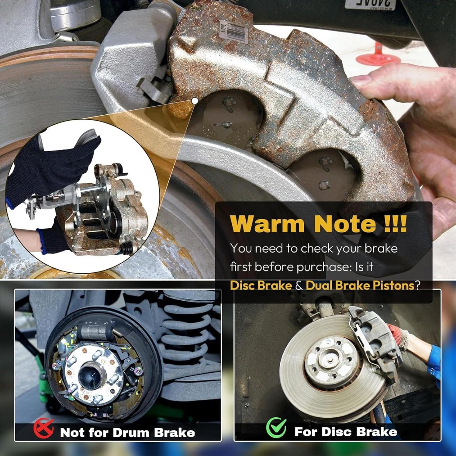 Brake Piston Compressor Tool - Disc Compression Tool, Heavy Duty Pad Spreader, Adjustable Press Kit | Professional Maintenance Accessory for Car SUV Vehicle Workshop Garage Light Truck