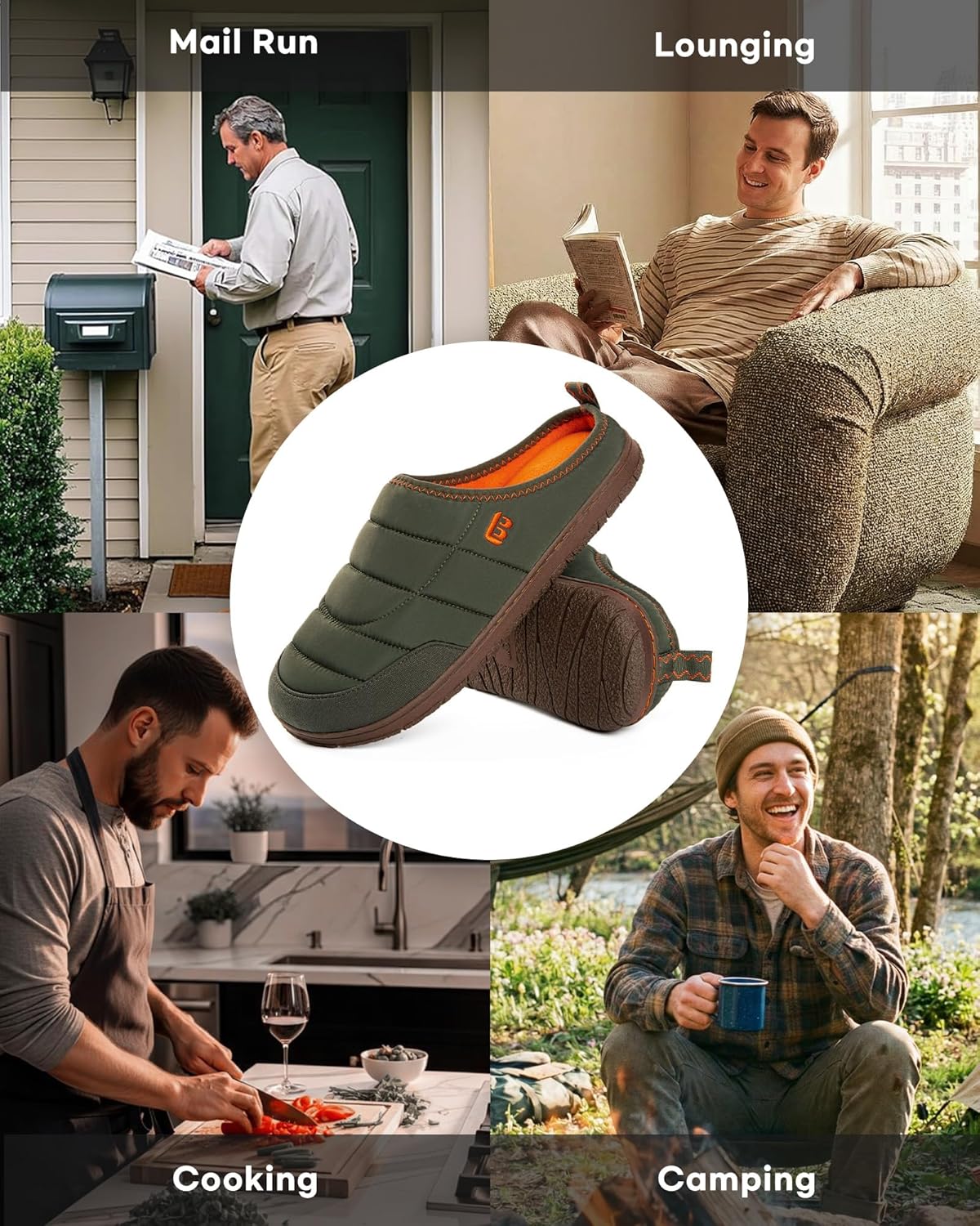 LongBay Mens Slip on Slippers Two-Tone Indoor Outdoor House Shoes Memory Foam Camping Garden Down Clogs - Image 9