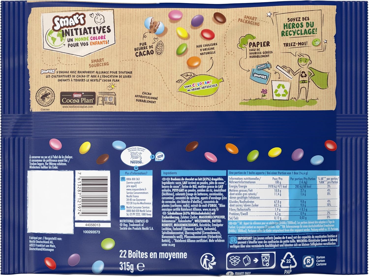 Smarties Mini Bonbons Chocolatés 315g : Délice Croquant au Chocolat au Lait - Image détaillée