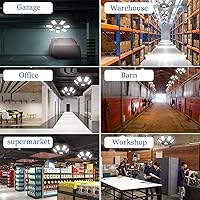 Vista 6 de Luz LED de garaje, luz brillante de garaje con 7 paneles ajustables, 30000 lúmenes, 6500 K, luces LED de techo de garaje deformables, luz LED