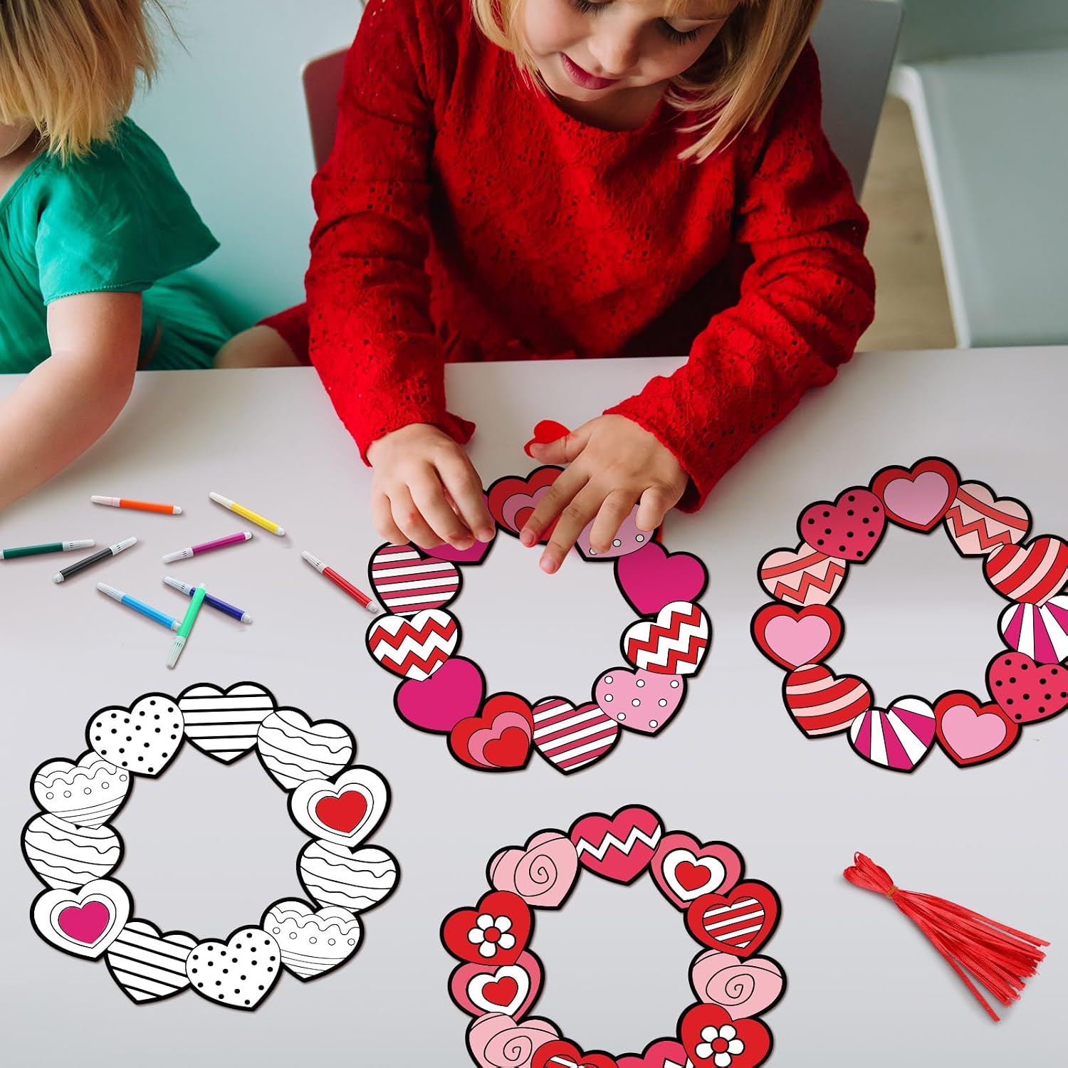 Condition photo showing New/Like New for 30 pcs valentines heart crafts for kids color your own heart wreath valentines day crafts with watercolor pens diy hanging decor kit for school classroom home activities art projects