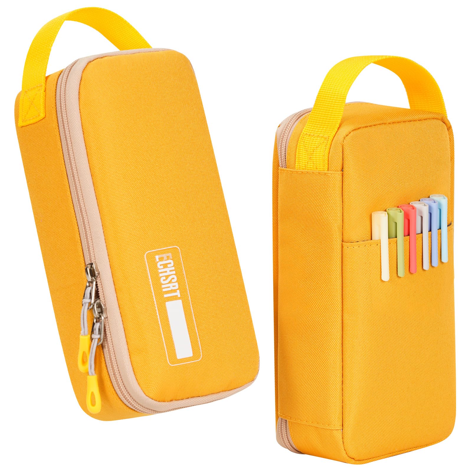 ECHSRT Big Pencil Case, Aesthetic Portable Zipper Pencil Bag with Hidden Pocket, Special Pencil Pouch for Men Women Adults, Stationery Organizer Pen Cases for Office Travel, Yellow Pencil Case