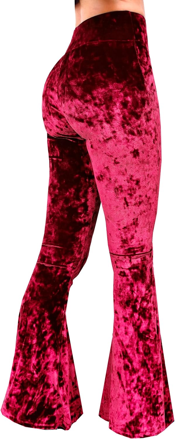 Daisy Del Sol Crushed Velvet High Waisted Comfy Soft Stretch 70s Yoga Loungewear Bell Bottom Flare Pants - Image 6