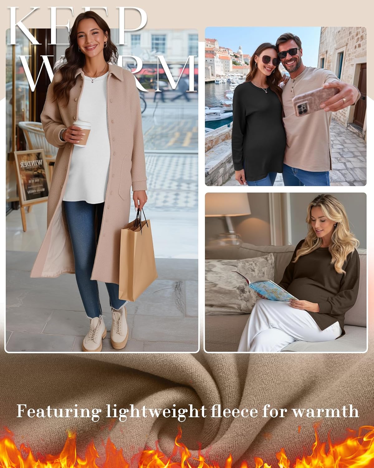 Ficerd 4 Pack Women's Casual Maternity T-Shirts, Long Sleeve Crew Neck Split Side Tee Tops Shirts Loose Fit Pregnancy Clothes - Image 4