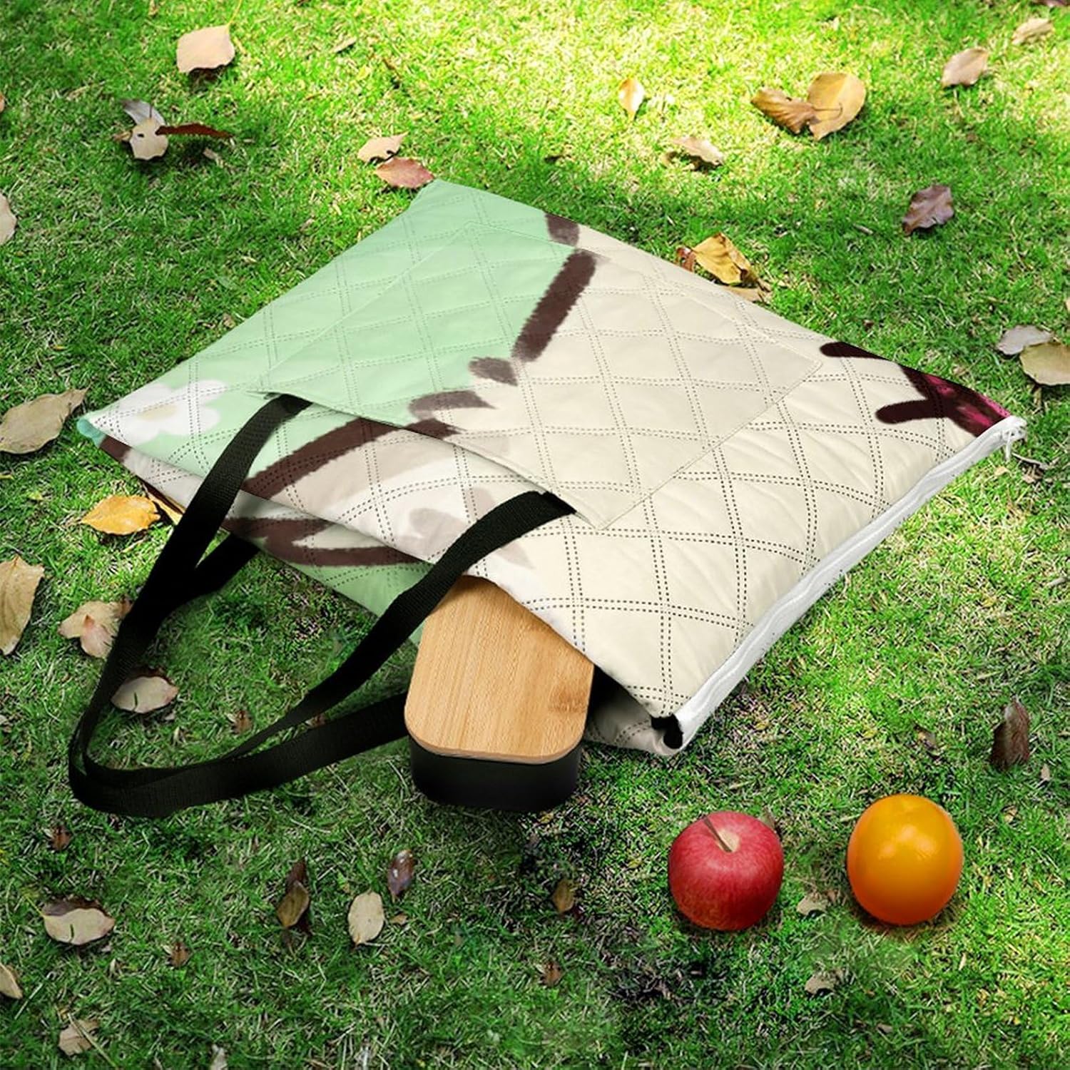 Flower and Fox Picnic Blanket with Zipper Water Resistant Sand Free Picnic Mat Washable Foldable Easy Carry Beach Blanket for Lawn Beach Hiking Camping