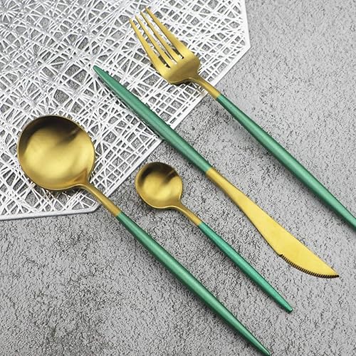 Miniatura 34 de Gugrida - Juego de cubiertos de lujo de 24 piezas de acero inoxidable 18/10 con acabado satinado, cubiertos de vajilla incluye cuchillo, tenedor