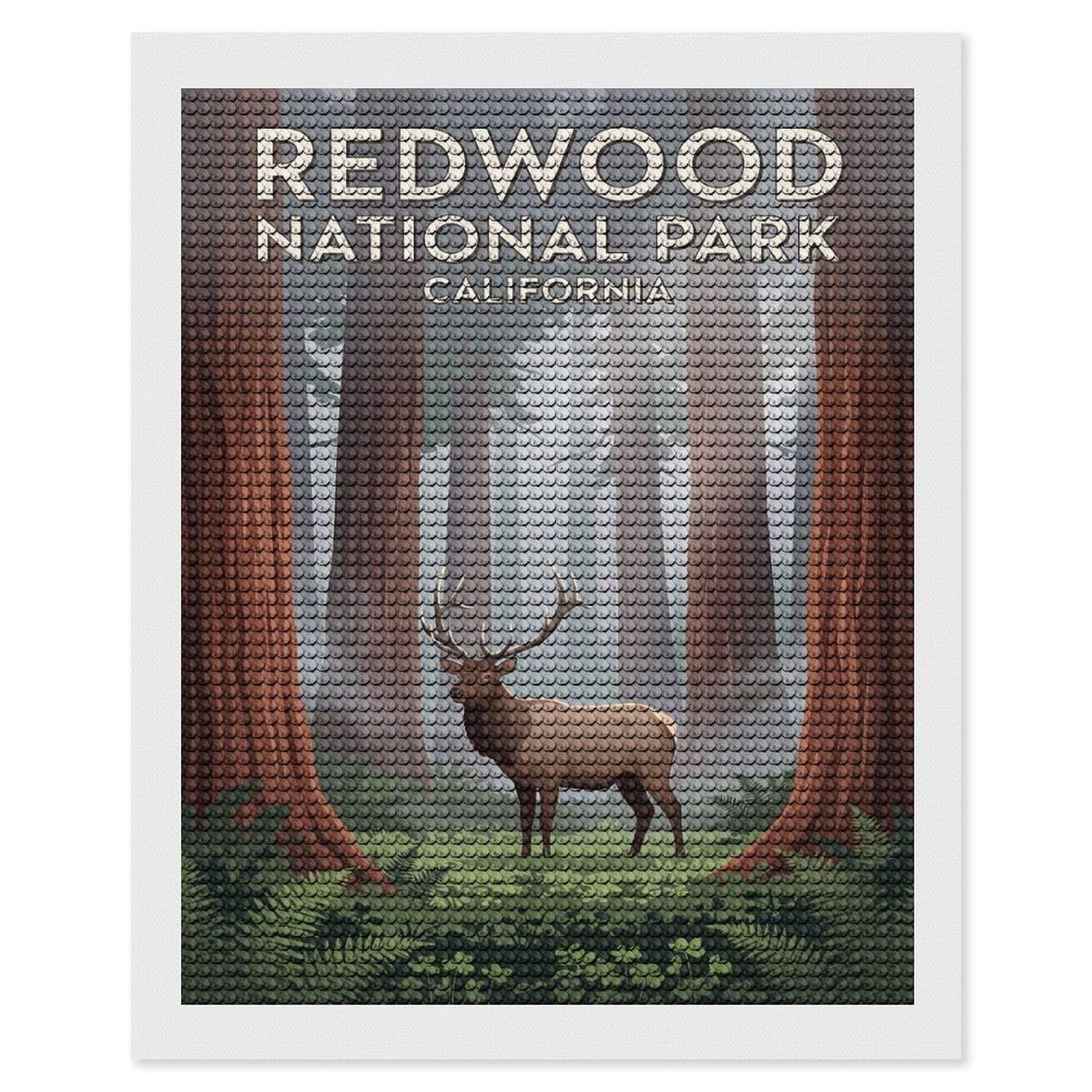 Junmoney Redwood National Park Elk Diamond Art Canvas 16"x20", Full Kit Included, Bedroom Decor, for Beginners, Thoughtful Handmade Gift