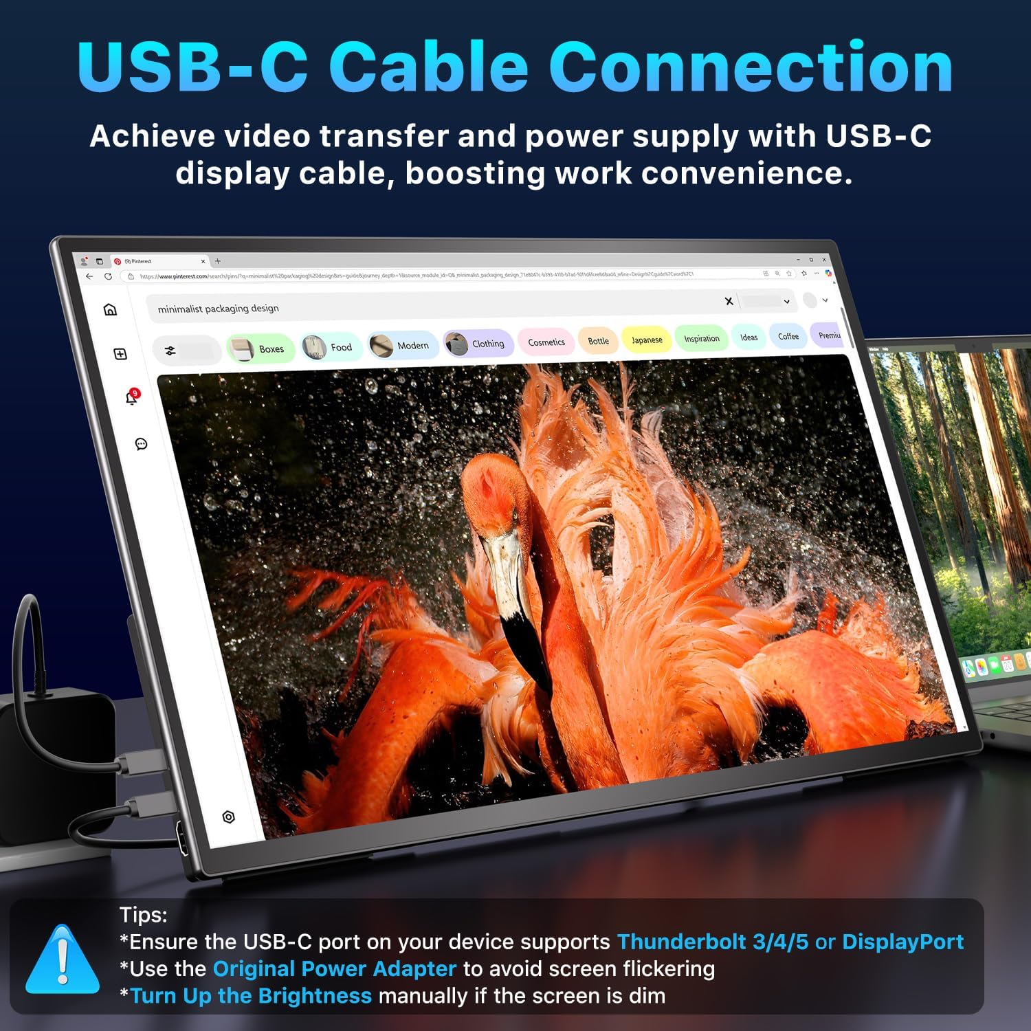 Upperizon Portable Monitor connected to a laptop via USB-C cable