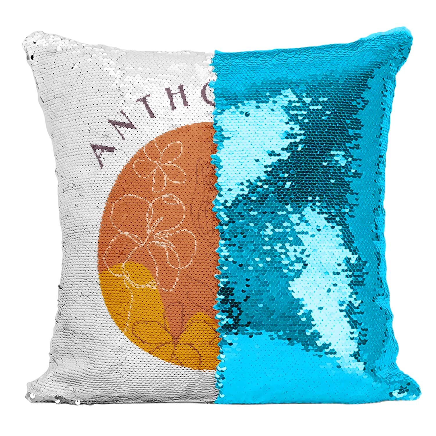 Coussin sequin turquoise cadeau romantique fleurs graphiques nature