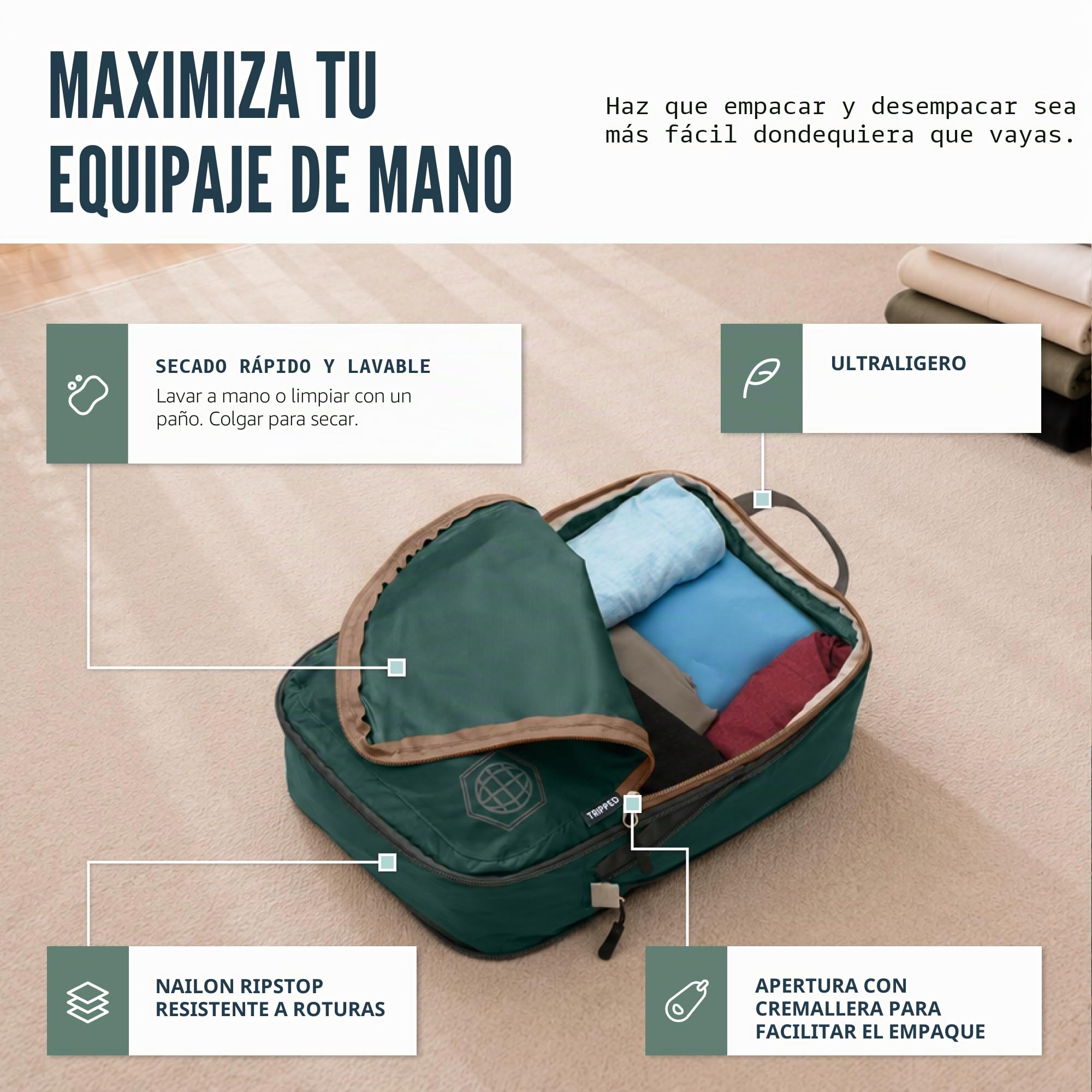 TRIPPED Travel Gear - Juego de bolsas de compresión para viaje, en forma de cubo, ligeras y duraderas, para maletas, 6 Piece, Classic