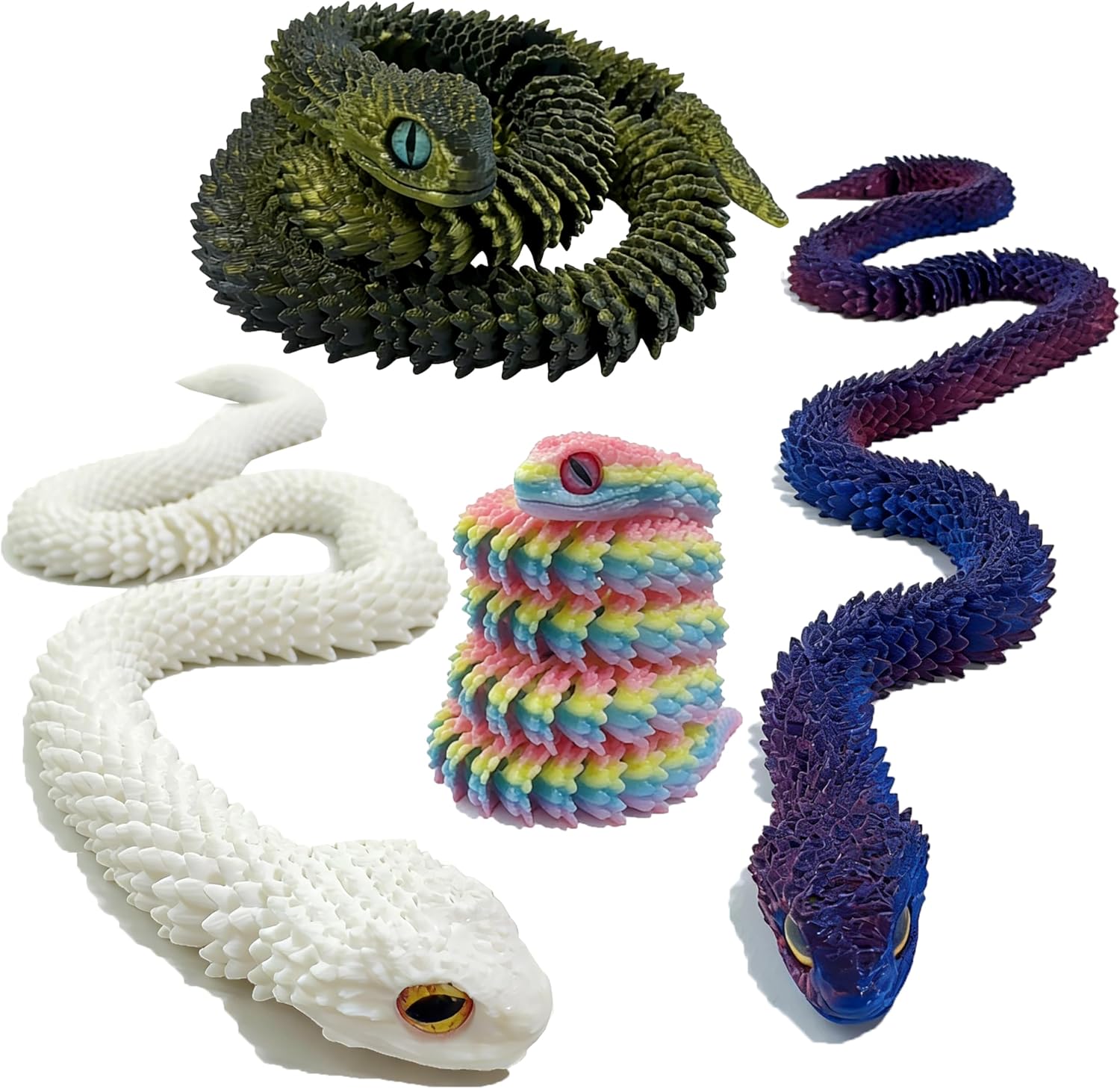 4 Pcs 18 Inch 3D Printed Snakes,3D Printed Fidget Toys Snakes,3D Printed Toys for Home Office Desk Decor Easter Egg Filling Supplies Party Gifts