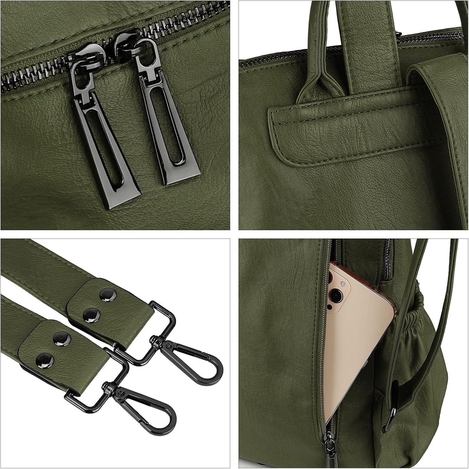 Uromee Backpack Purse for Women Vegan Leather Ladies Fashion Travel Tassel Shoulder Bag Convertible Green bag - Image 6