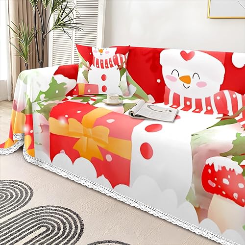 Miniatura 4 de Funda para sofá de 3 cojines, diseño de muñeco de nieve de Navidad, para sofá de 3 cojines, protector lavable, tela gruesa y transpirable,