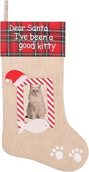 Burlap Pet Christmas Stockings Personalized 20 Inch Christmas Paw Stockings | Hanging Ornaments with Family Photo Frame, Xmas Tree Hanging Gift Bag for Home Holiday Xmas Party Decorations