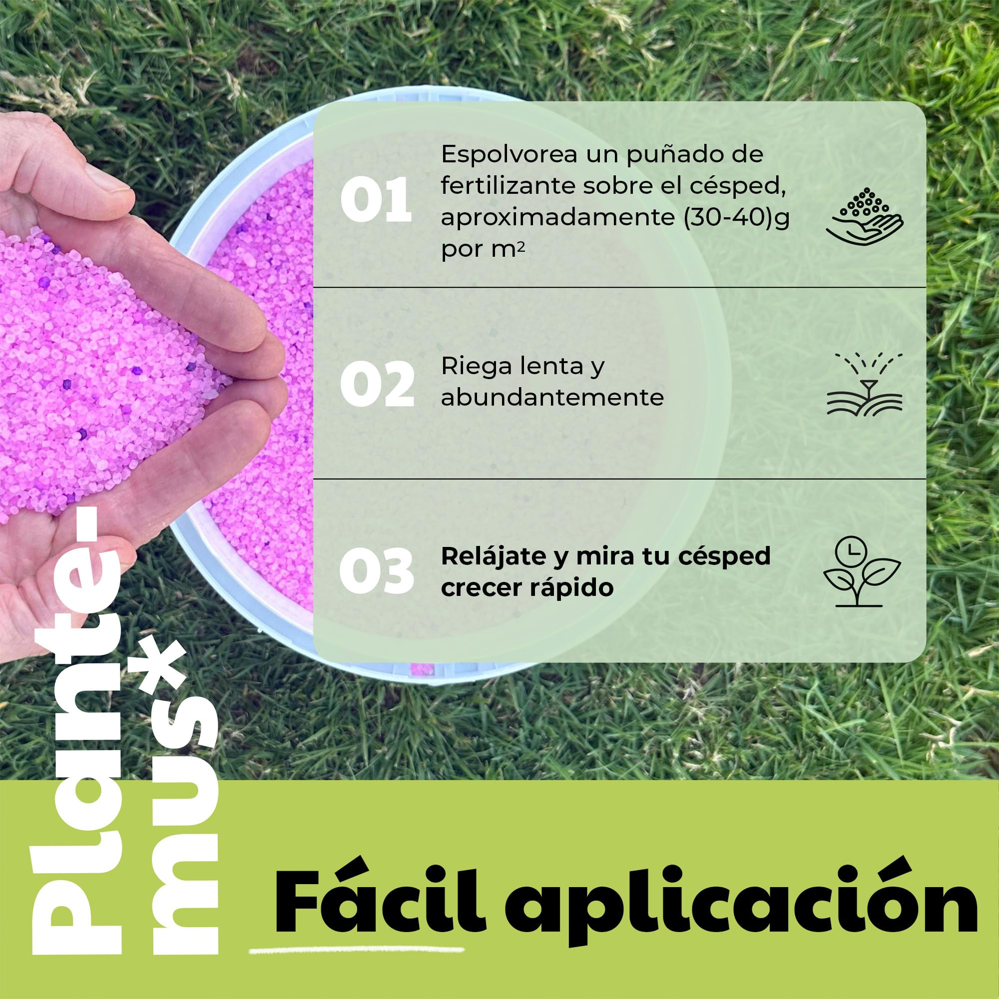 PLANTEMUS Abono Césped Efecto Verde Turbo para 175 m² Microcristales Ultrasolubles | Verde Intenso 7-9 Días | Fertilizante Nitrogenado - Tecnología Alemana 5.5 KG
