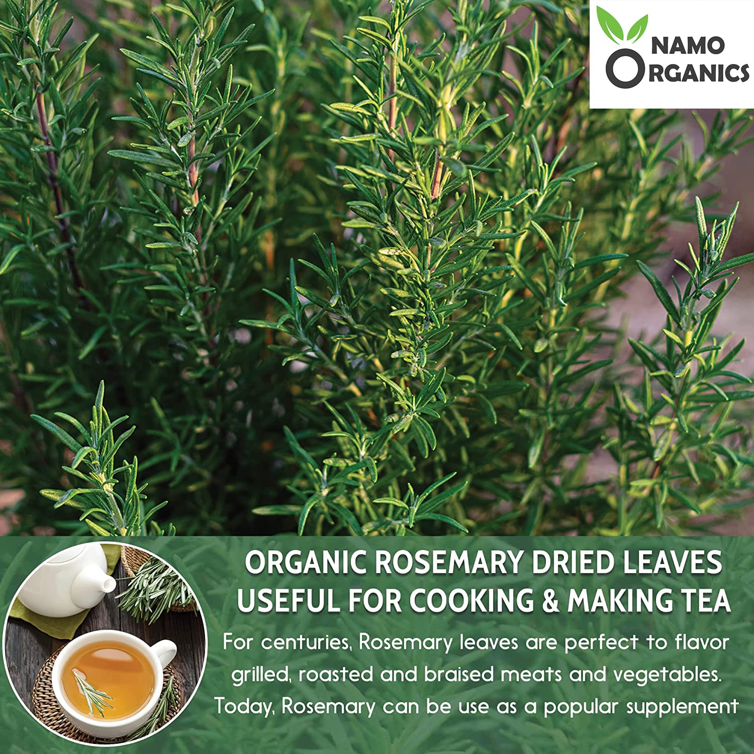 Namo Organics - 1 kg - Hojas secas de romero - Para el crecimiento del cabello y té de hojas de romero - Hierba seca orgánica (1 kg)