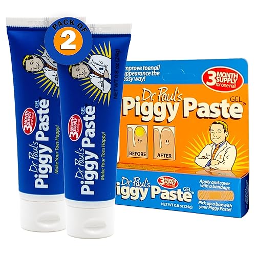 Dr. Paul's Piggy Paste Gel 2-Pack. Restaura uñas quebradizas y amarillas de los dedos de los pies y las hace claras y saludables de nuevo. Dos tubos
