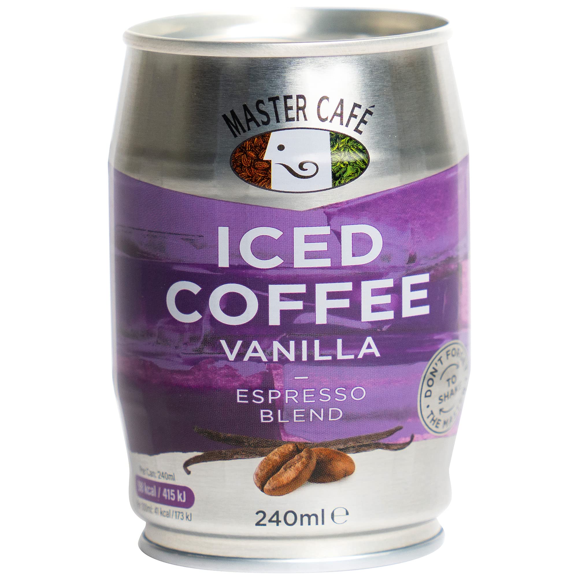 Master Café Iced Coffee in Cans, 12 x 240ml, Full-Bodied Arabica & Robusta Coffee Bean Blend, Ready to Drink, Enjoy Cold or Iced, Vanilla