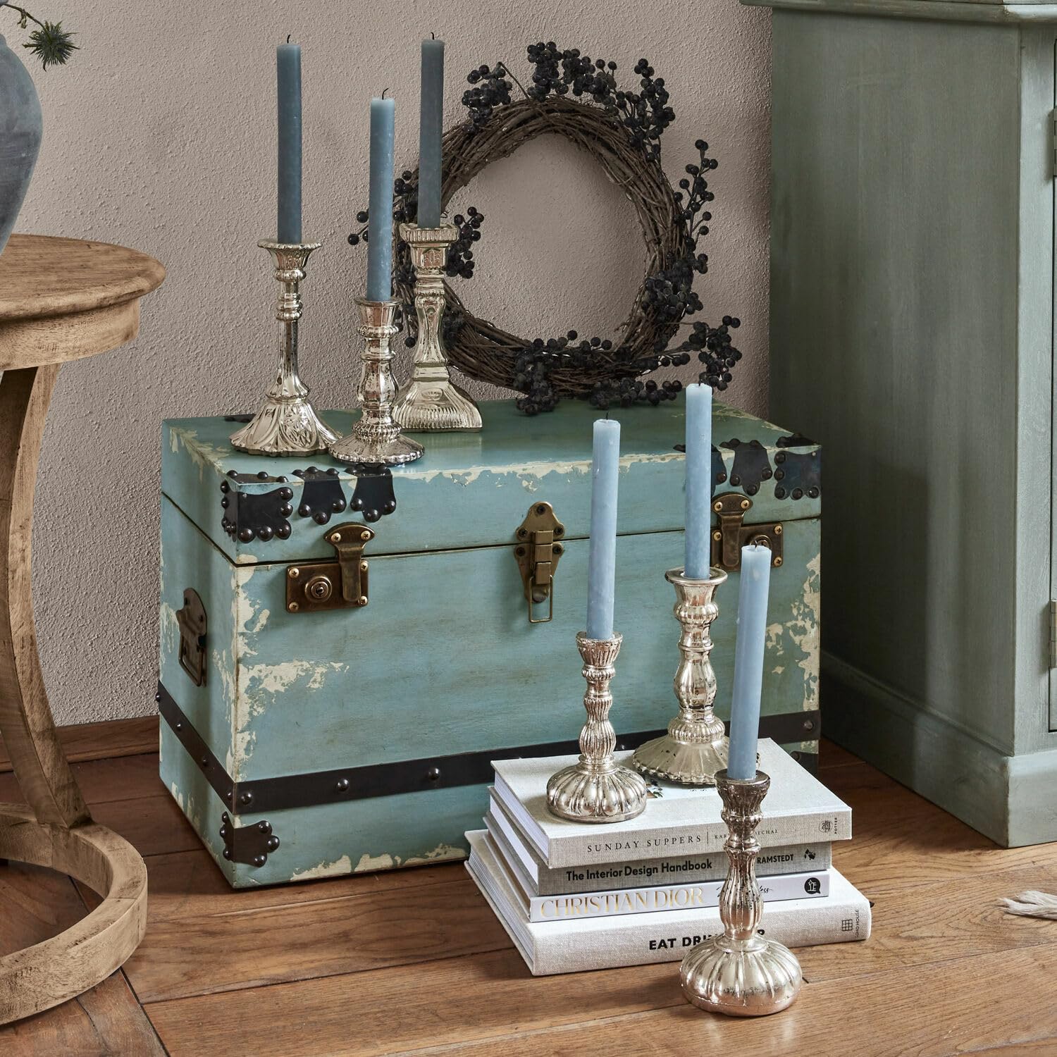 Loberon Adolpha Set di 6 portacandele - Sei Modelli Differenti - Romantico Stile Shabby Chic, Argento Antico