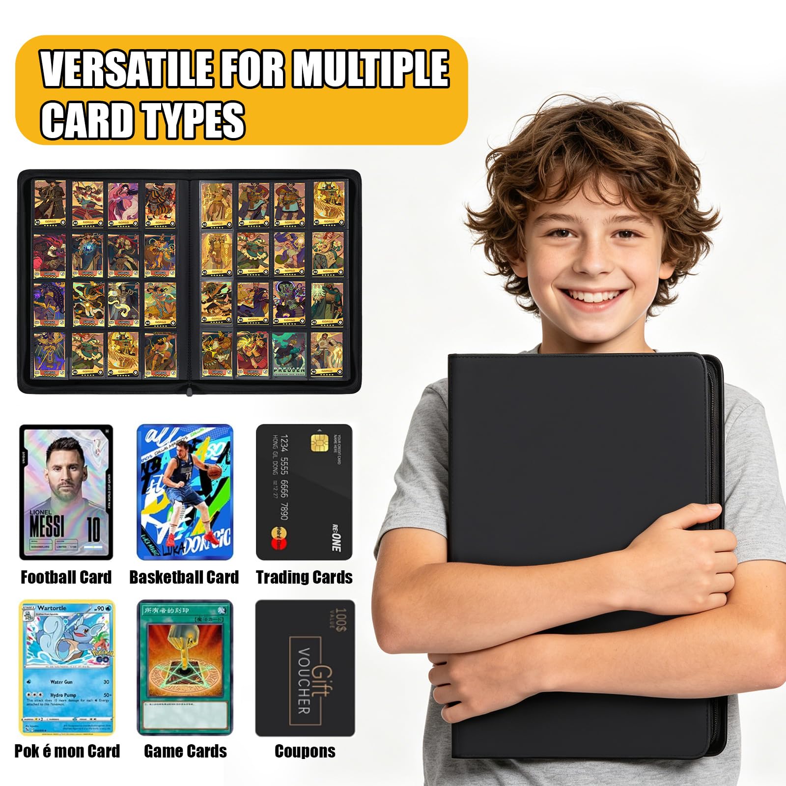 Raccoglitore a 16 tasche per 1280 carte per carte da gioco e carte sportive